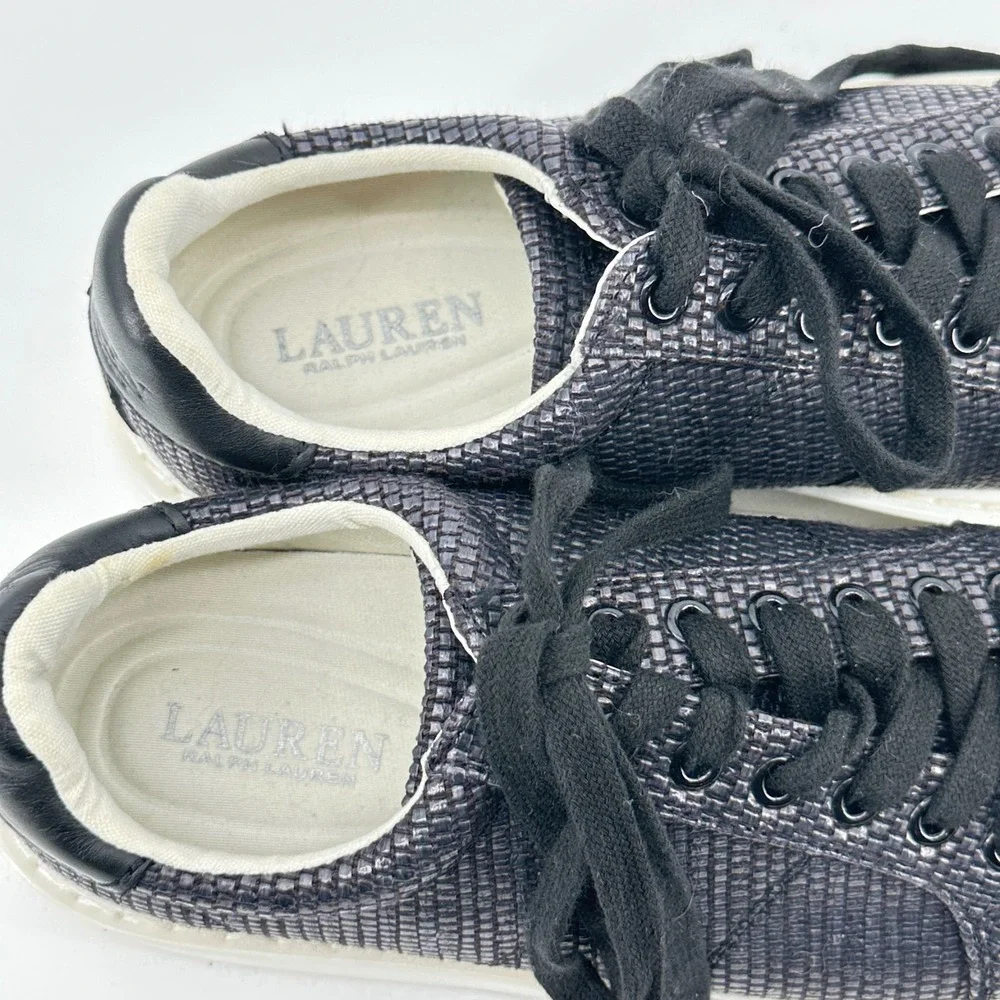 Lauren‎ Ralph Lauren Angeline Woven Sneakers Womens 6 Black Platform Low Top